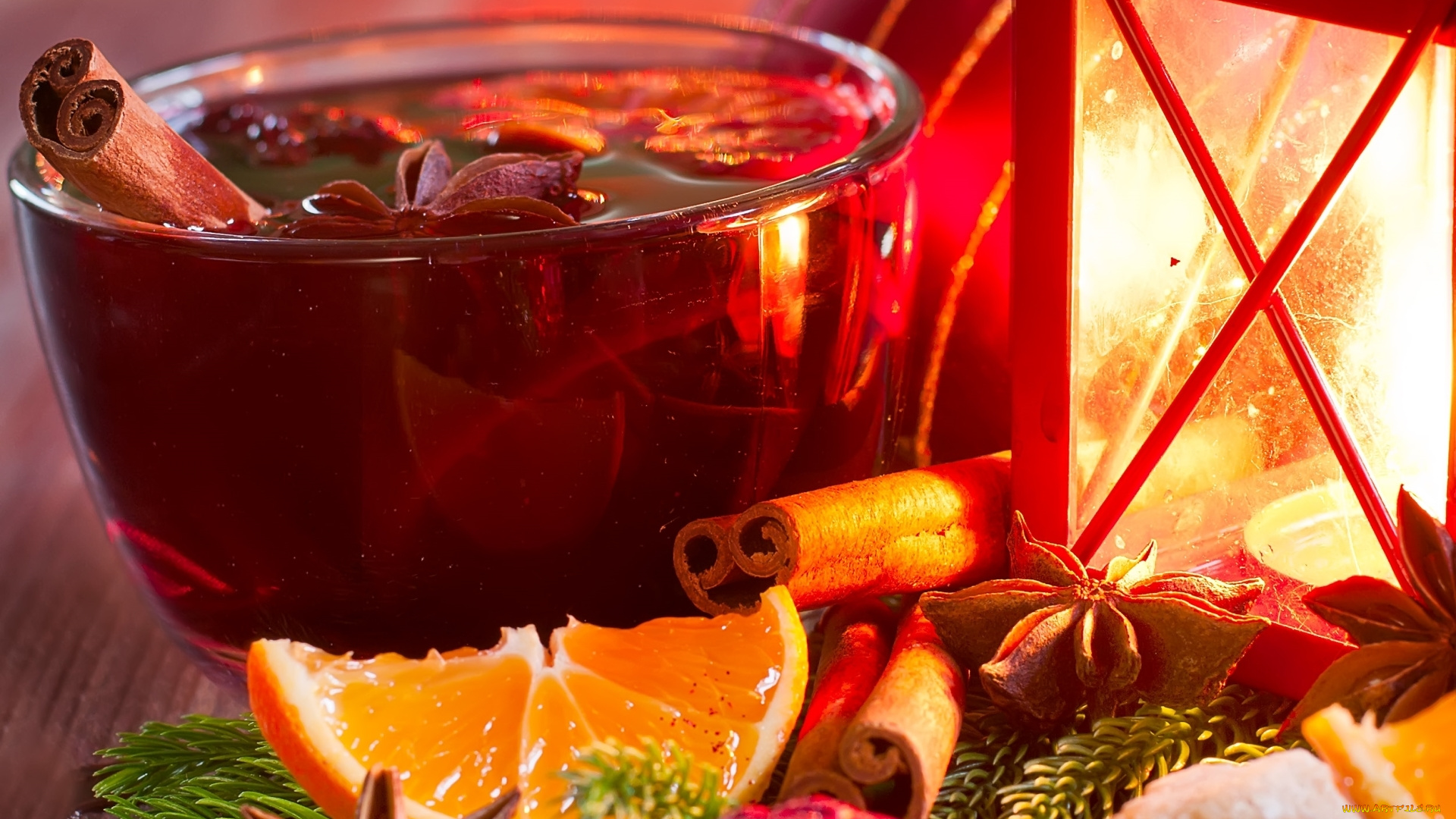 праздничные, угощения, апельсин, специи, фонарь, глинтвейн