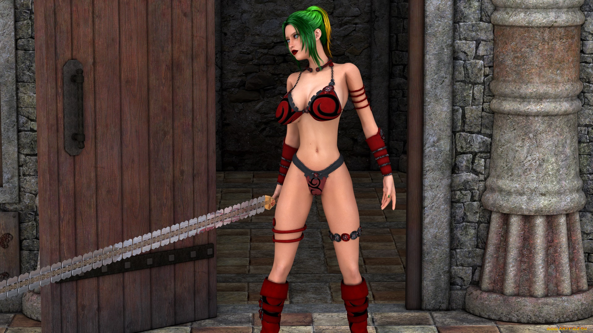 видео, игры, dark, heresy, девушка, фон, взгляд, оружие