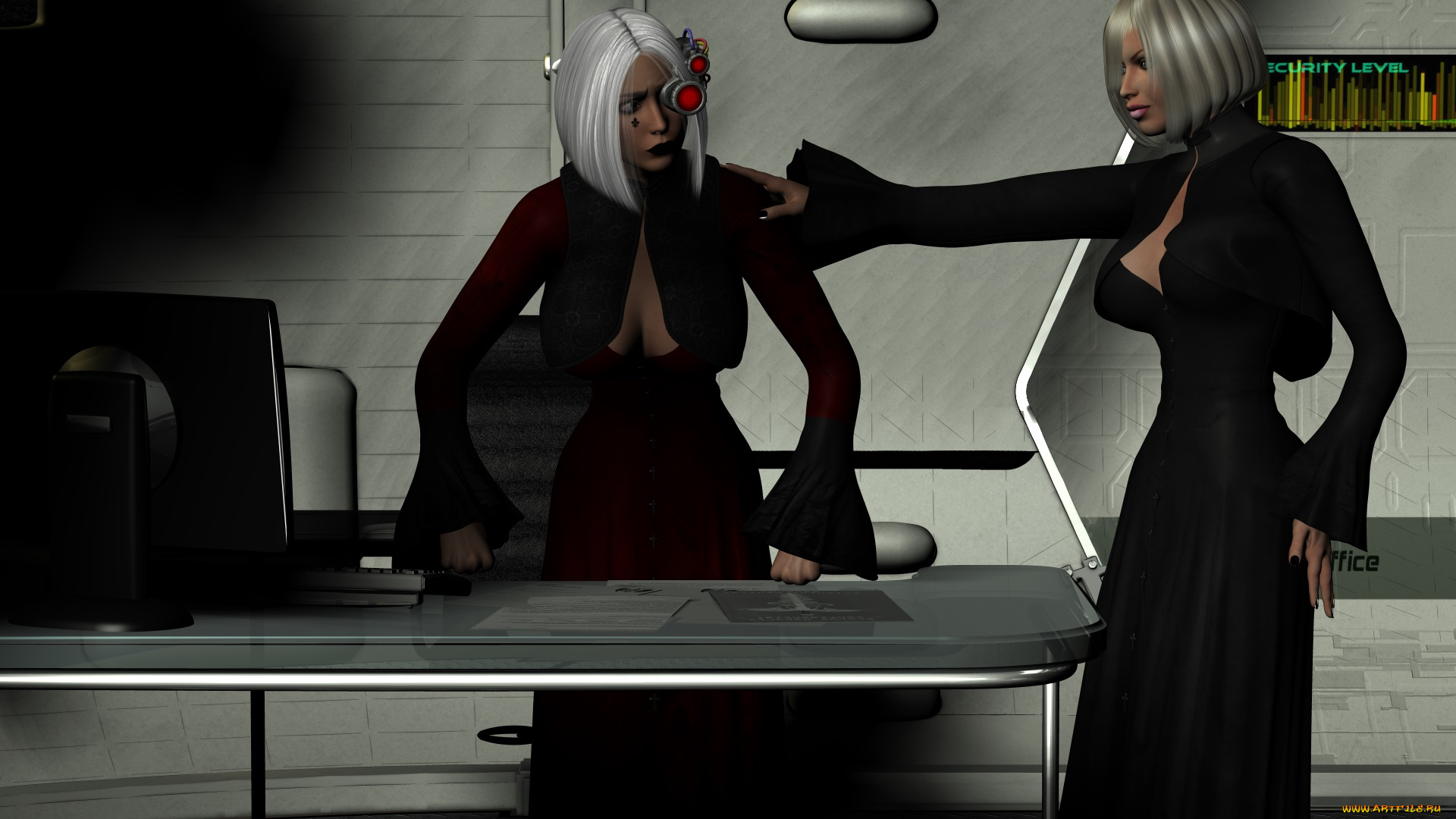 видео, игры, dark, heresy, взгляд, девушка, стол, киборг, фон