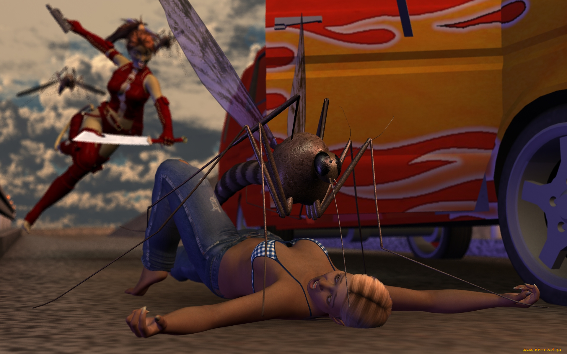 3д, графика, фантазия, , fantasy, насекомое, фон, взгляд, девушка