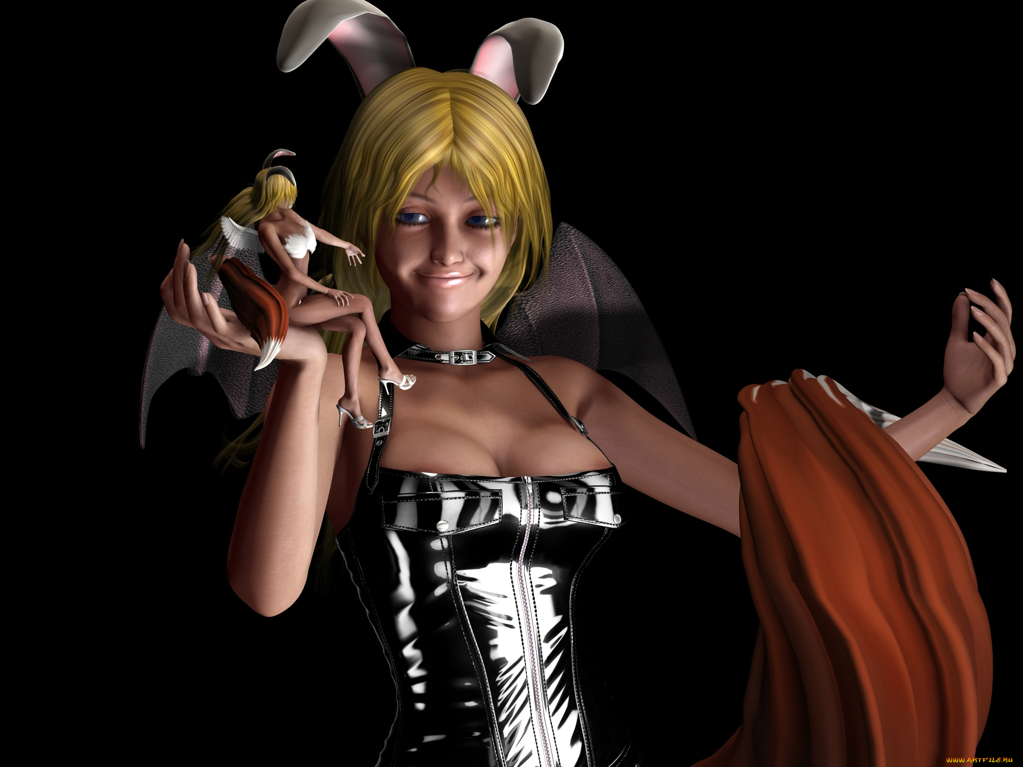 3д, графика, фантазия, , fantasy, фея, ушки, улыбка, фон, взгляд, девушка