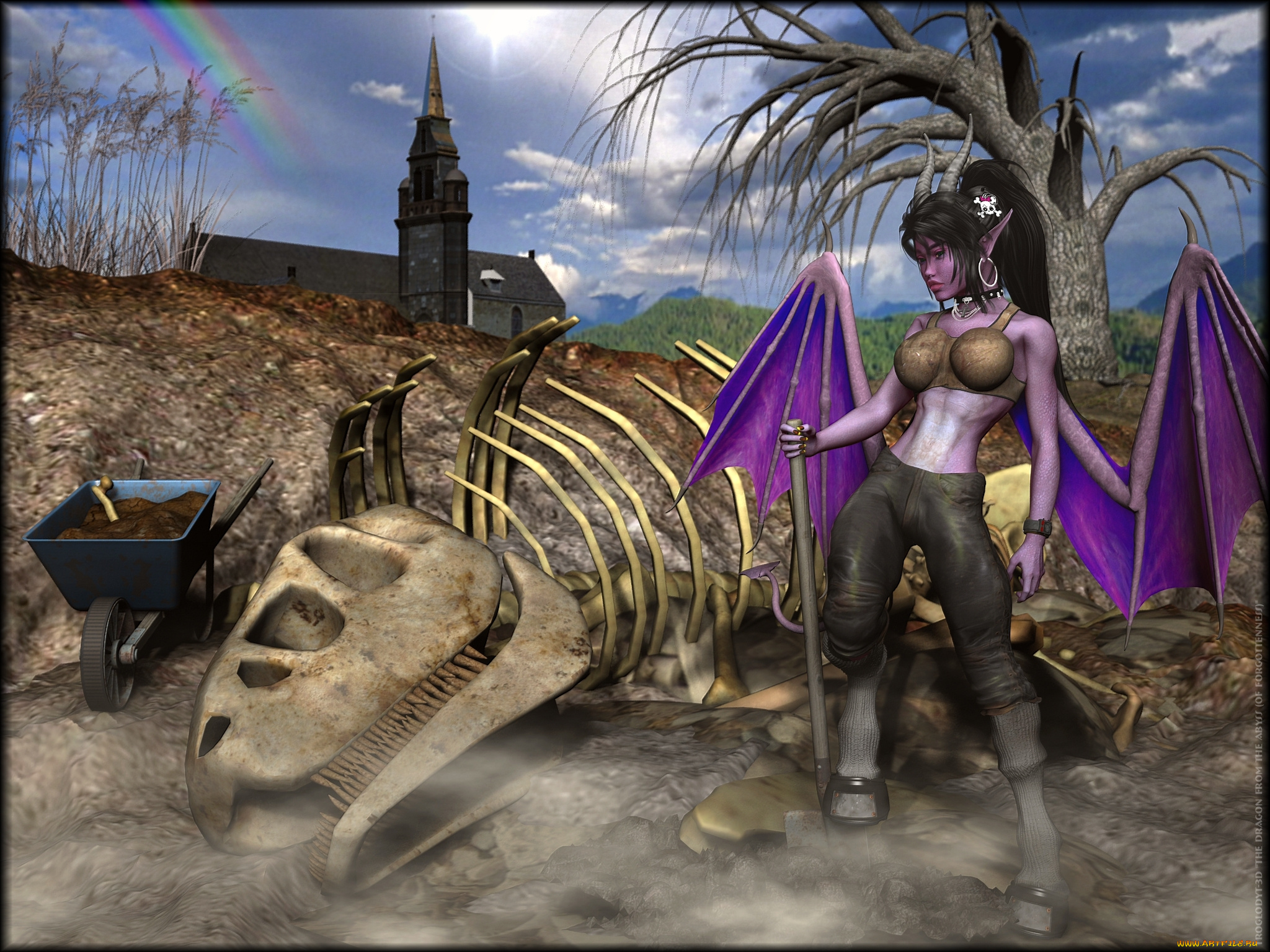 3д, графика, существа, , creatures, скелет, взгляд, фон, кастаника