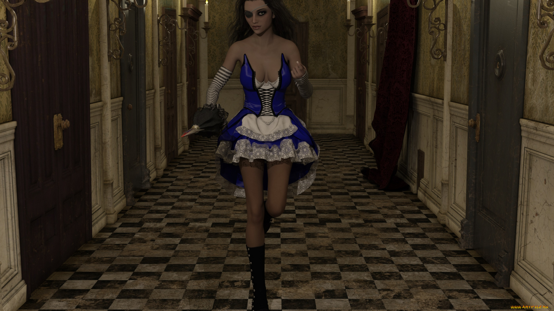 3д, графика, фантазия, , fantasy, фон, девушка, взгляд