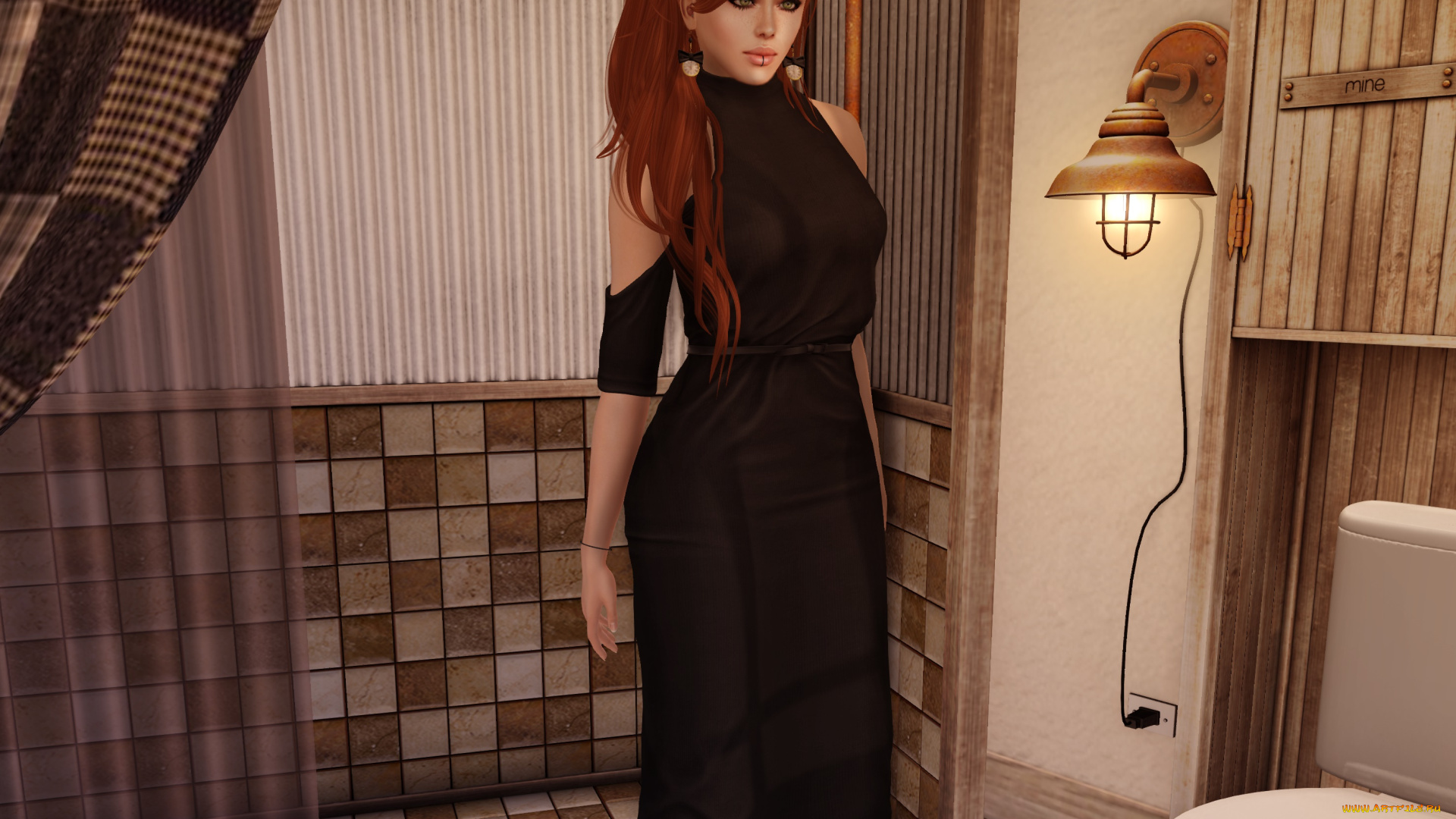 3д, графика, люди, , people, девушка, взгляд, фон, рыжая, интерьер