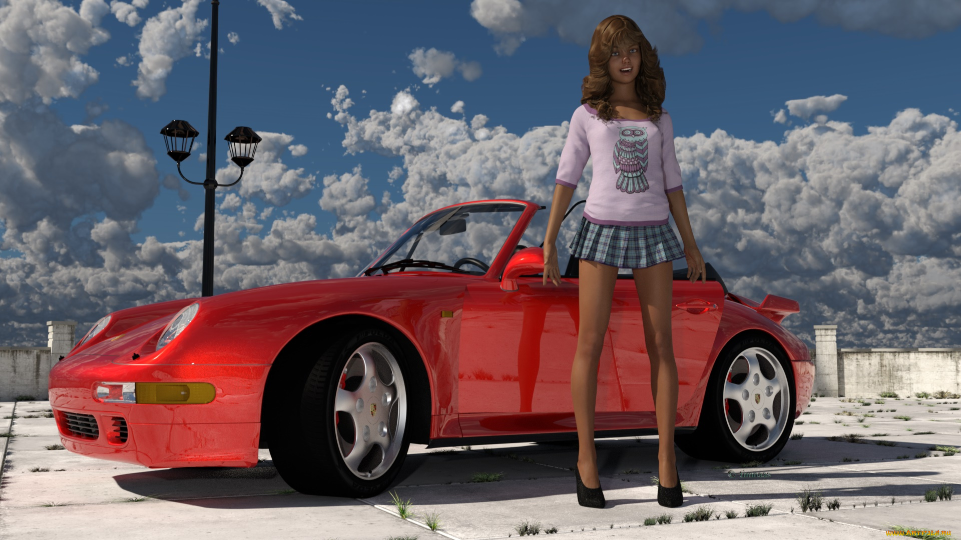 3д, графика, люди-авто, мото, , people-, car, , , moto, взгляд, девушка, автомобиль, фон