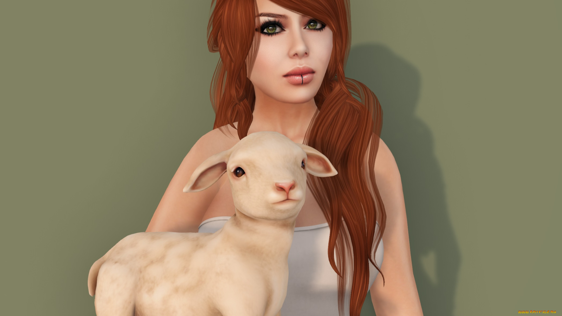 3д, графика, люди, и, животные, , people, and, animals, девушка, взгляд, фон, рыжая