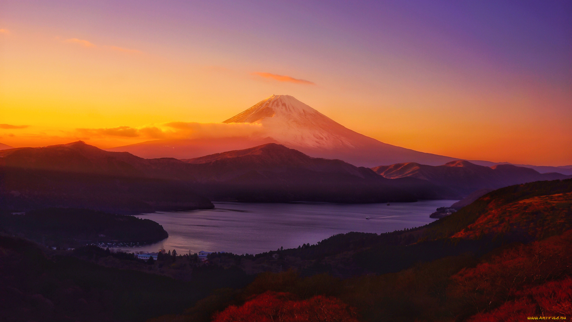 природа, горы, солнце, облака, небо, закат, пейзаж