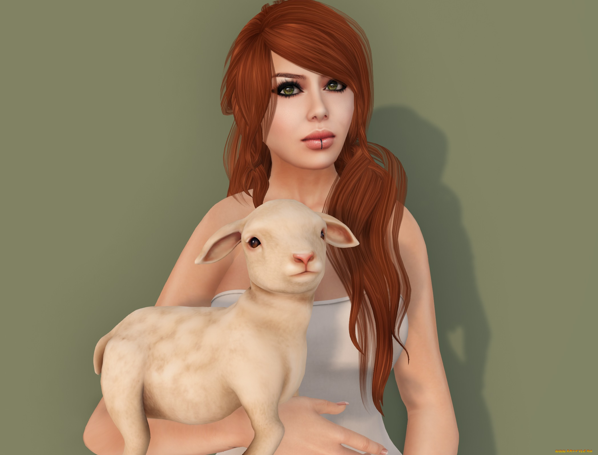 3д, графика, люди, и, животные, , people, and, animals, девушка, взгляд, фон, рыжая