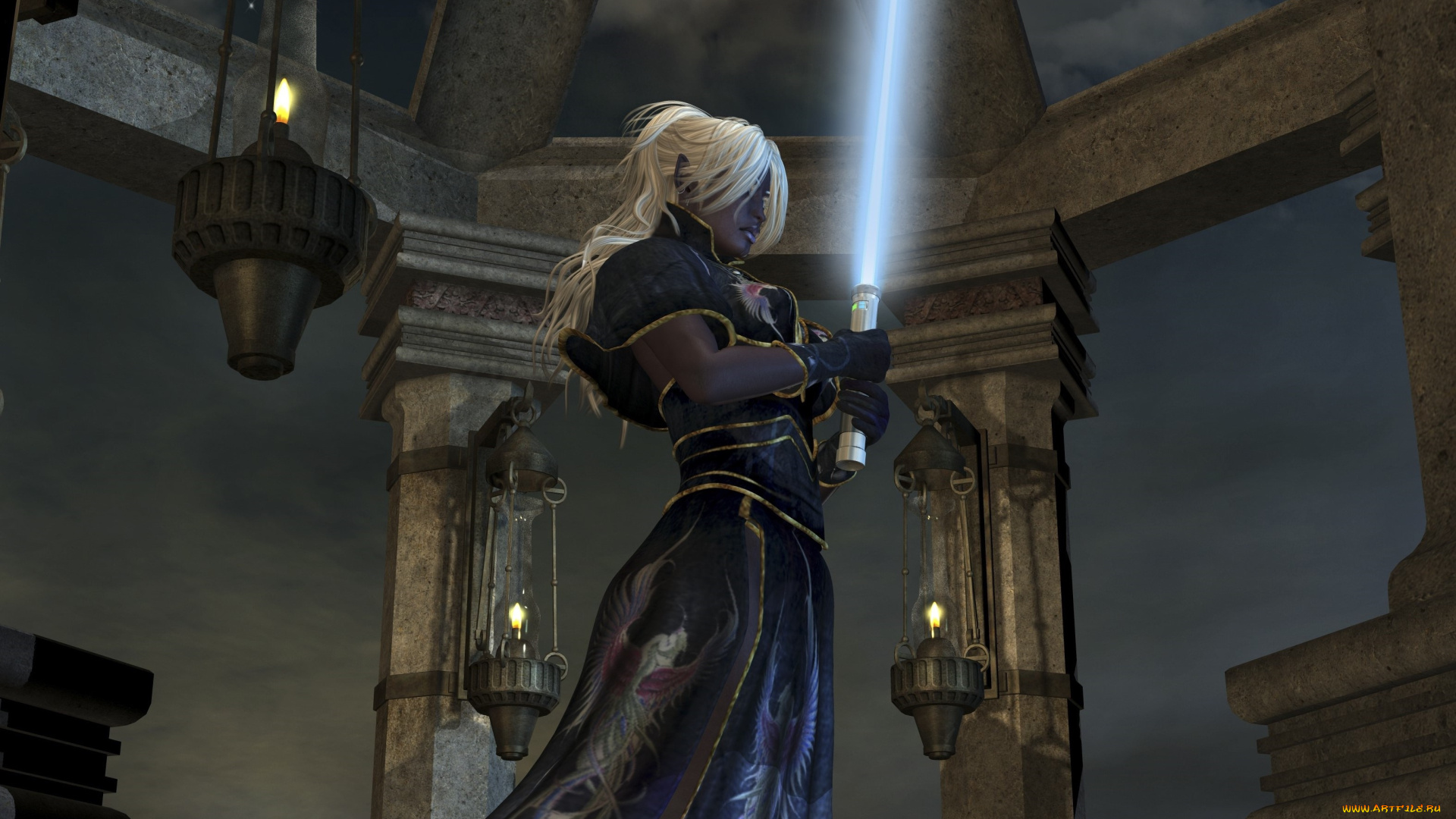 3д, графика, эльфы, , elves, эльфийка, взгляд, фон