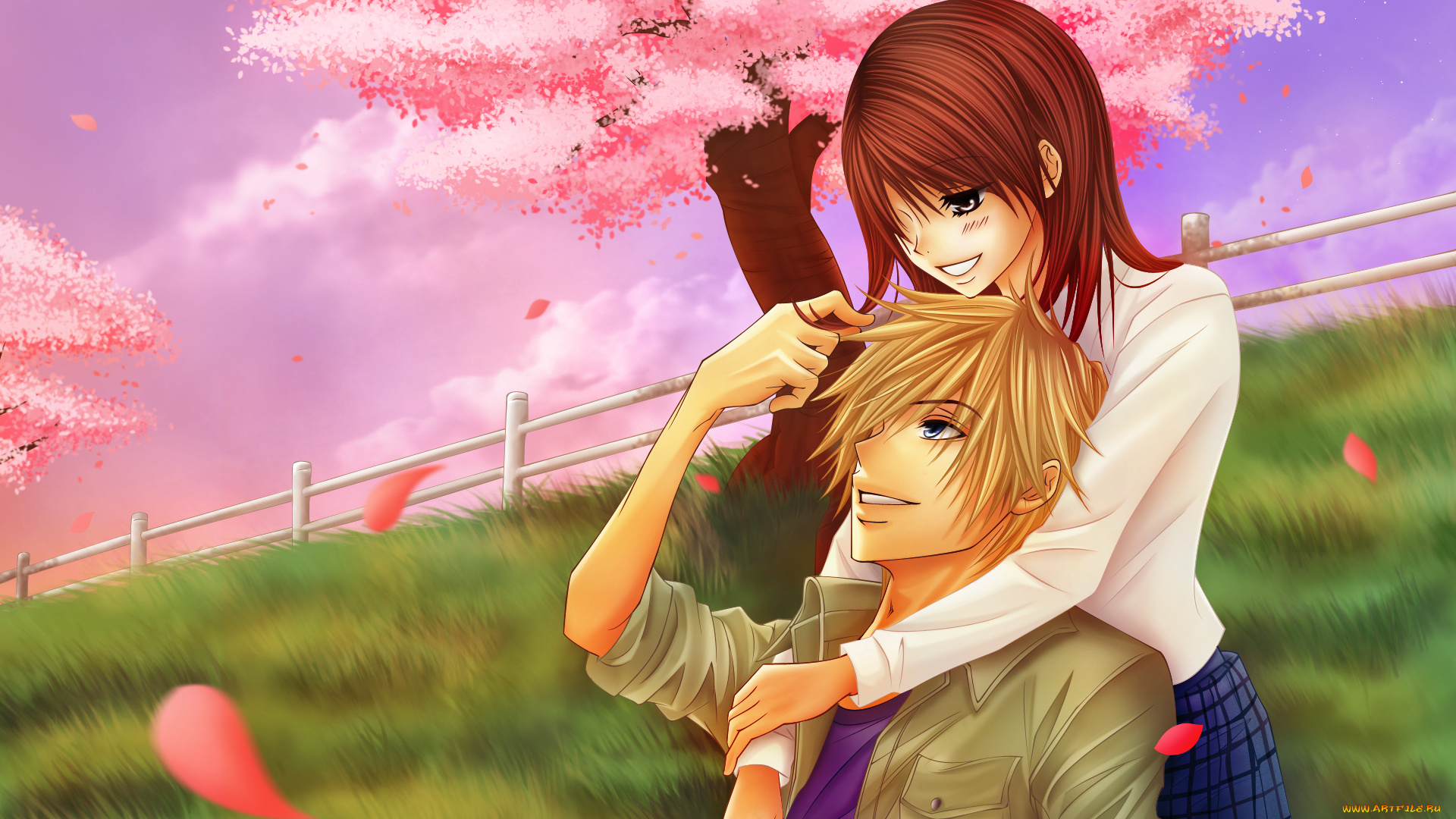 аниме, dengeki, daisy, объятия, пара, манга, мобильная, маргаритка