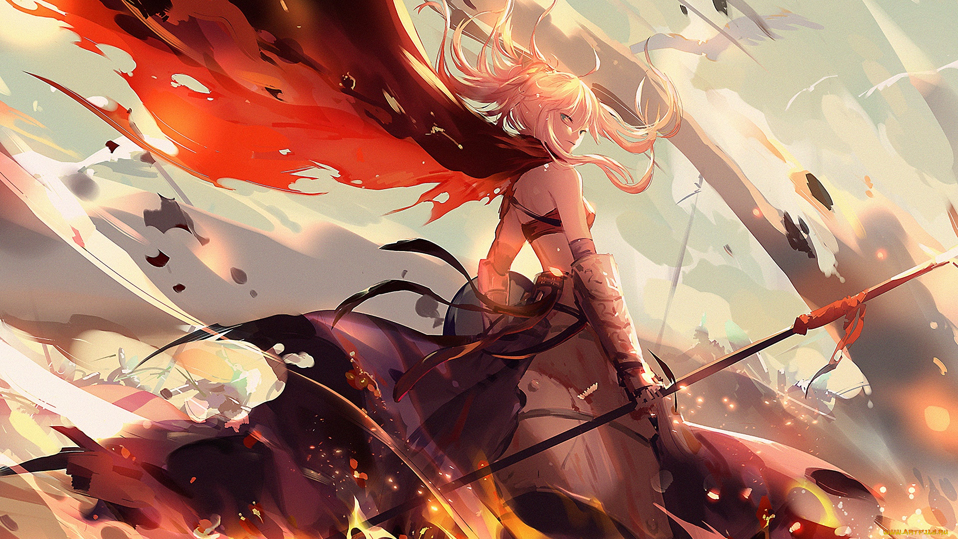 аниме, fate, stay, night, девушка, взгляд, фон