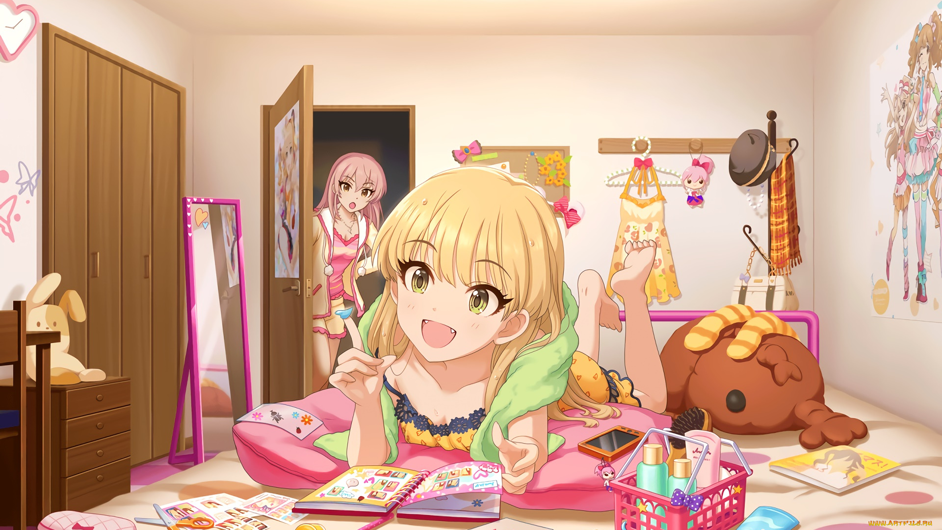 аниме, idolm@ster, девушка, взгляд, фон