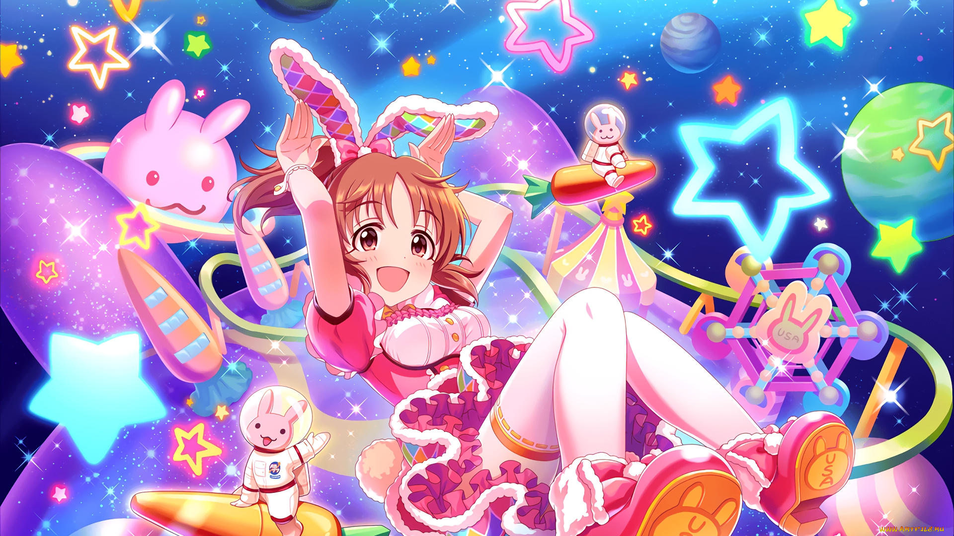 аниме, idolm@ster, девушка, взгляд, фон