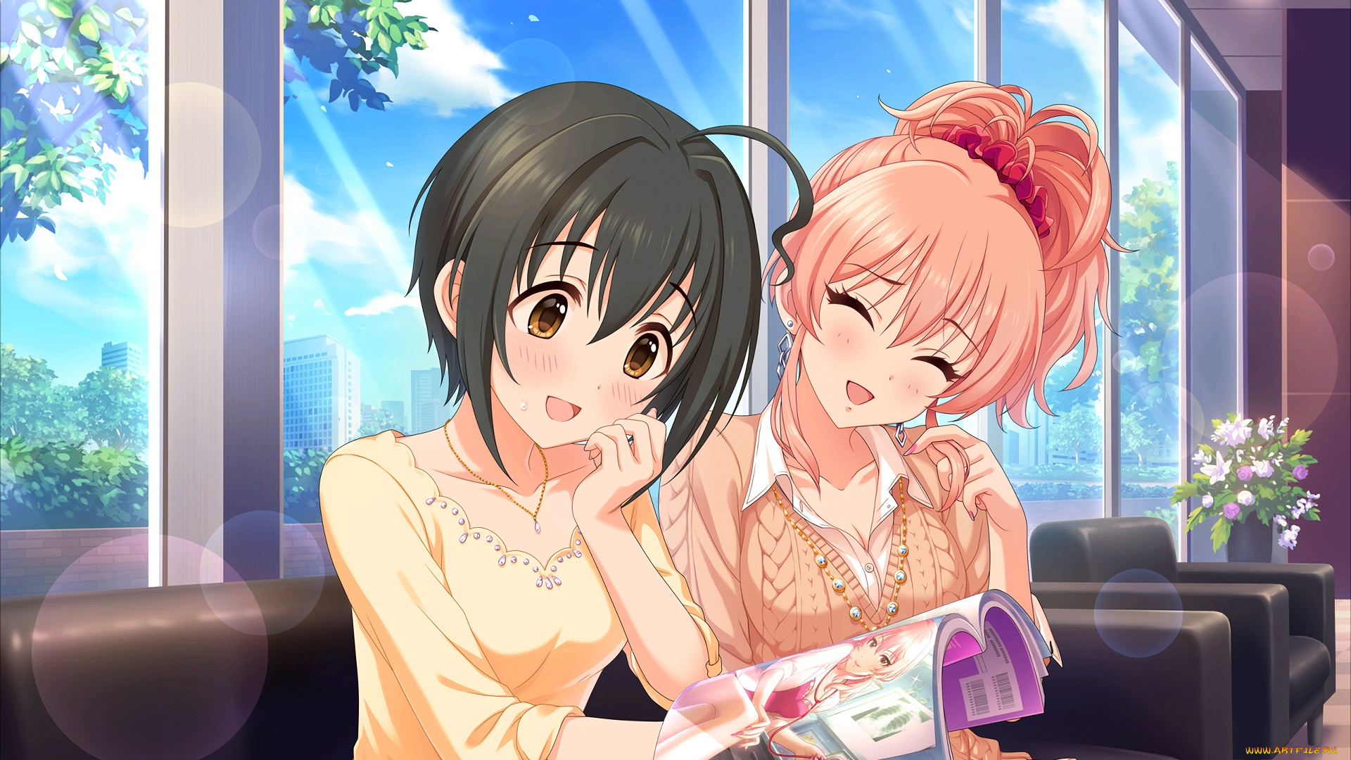 аниме, idolm@ster, девушки, взгляд, фон