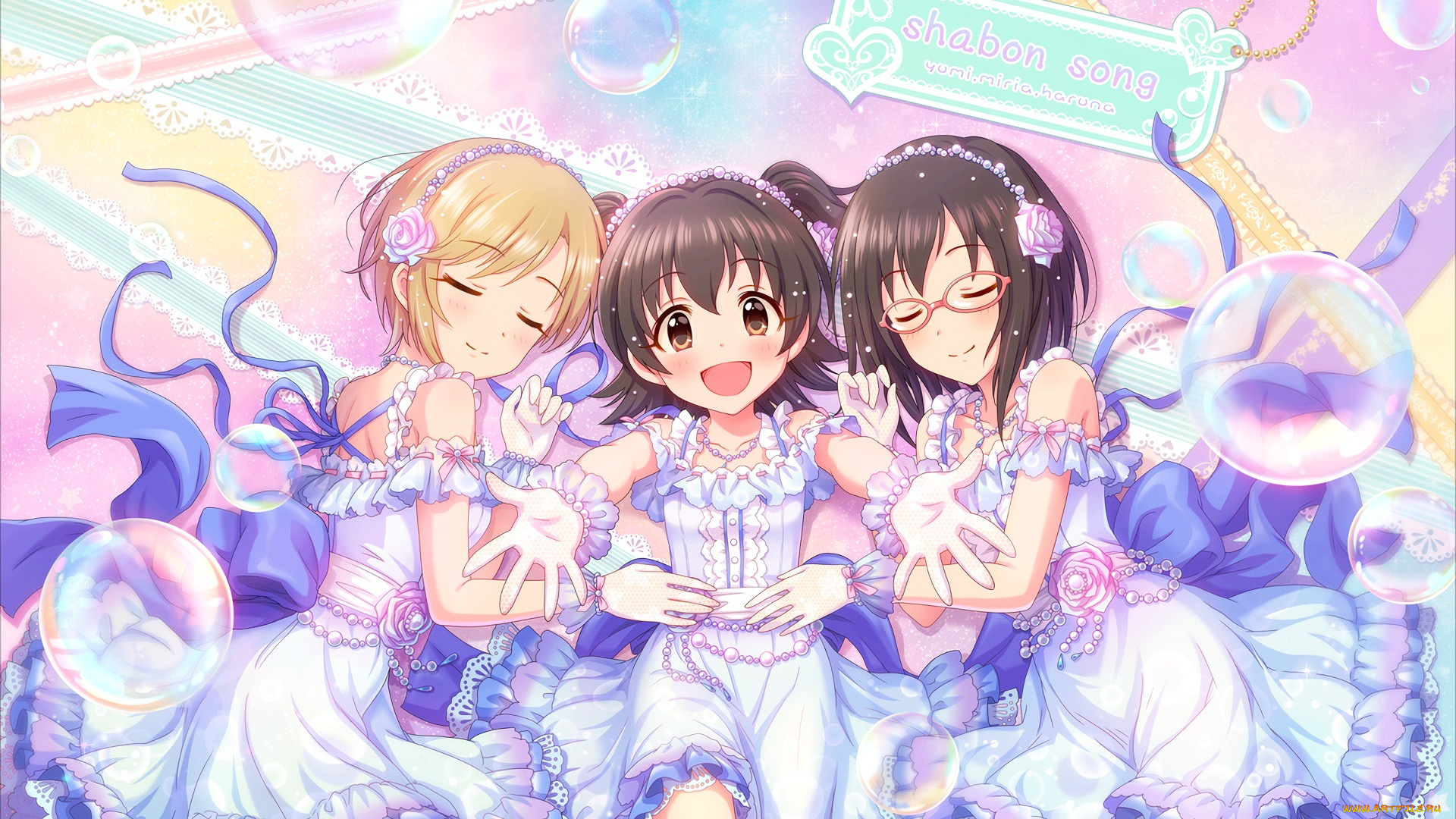 аниме, idolm@ster, фон, девушки, взгляд