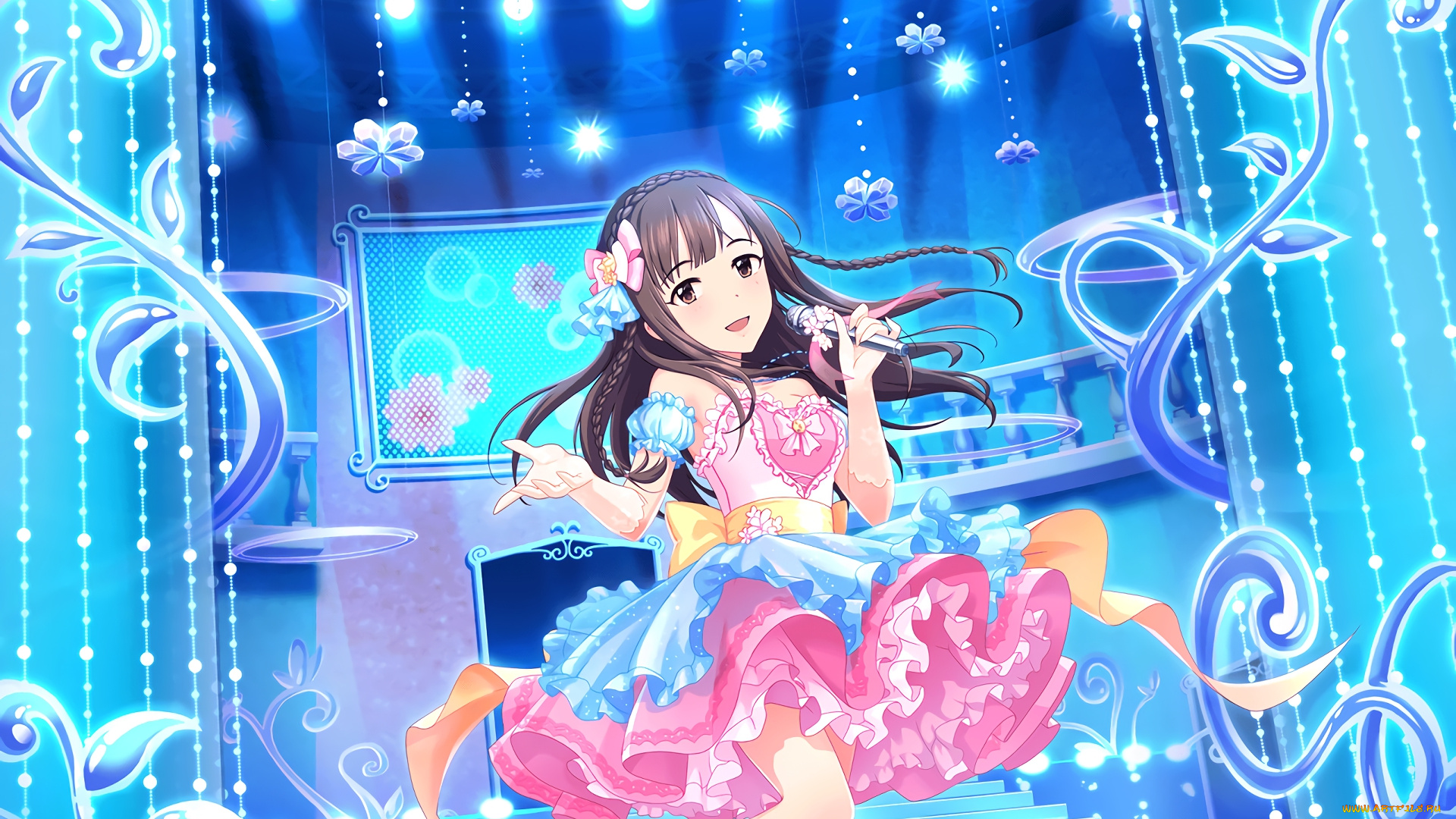 аниме, idolm@ster, фон, взгляд, девушка