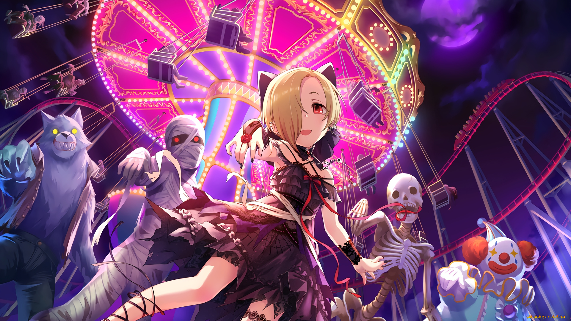 аниме, idolm@ster, взгляд, фон, девушка