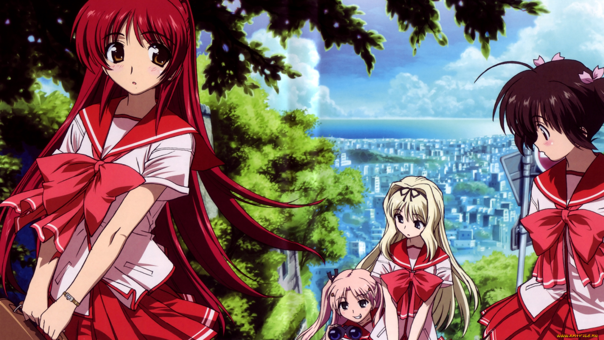 аниме, to, heart, улица, банты, форма, девушки