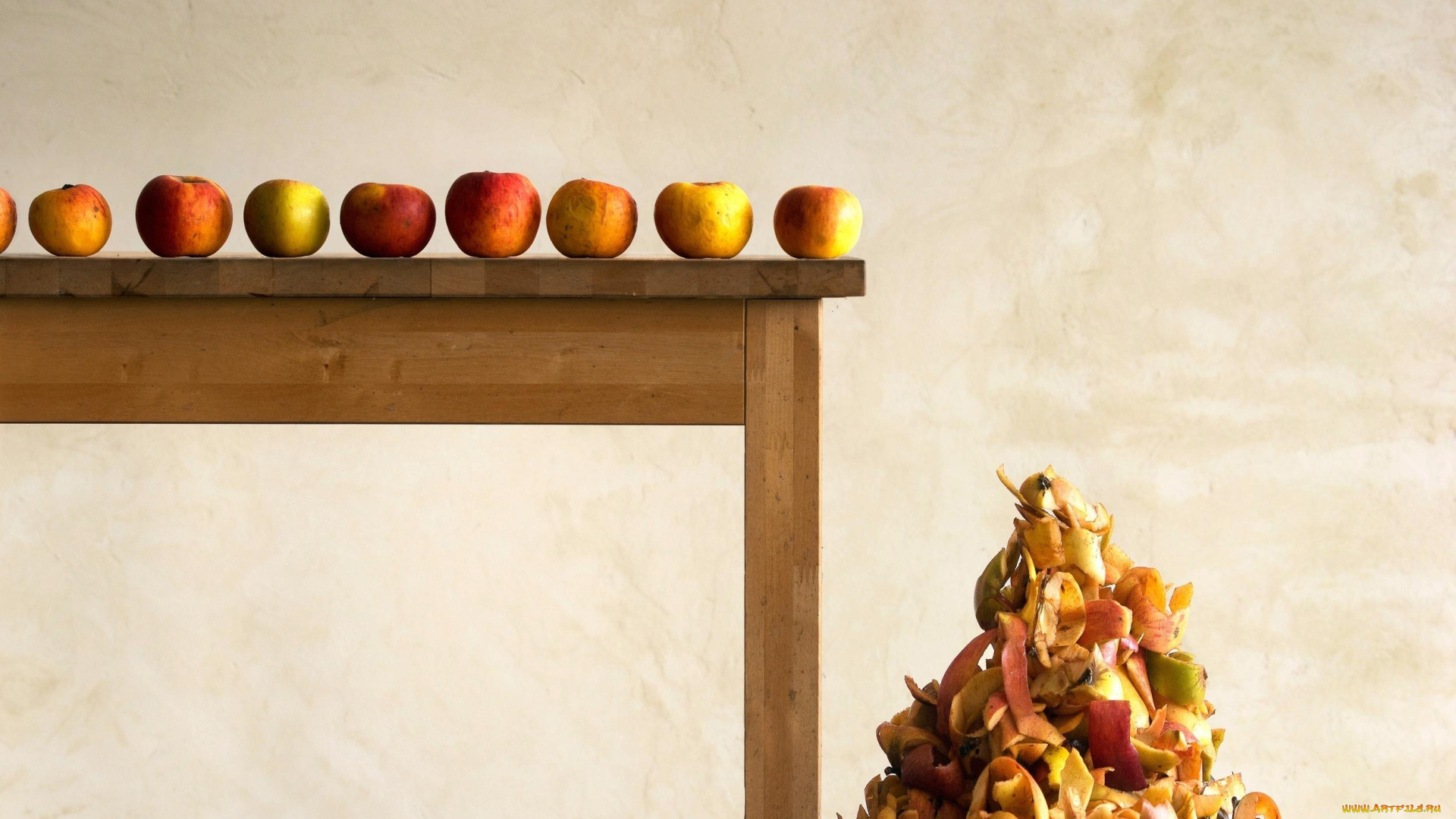 еда, Яблоки, композиция, кожура, яблоки, стол