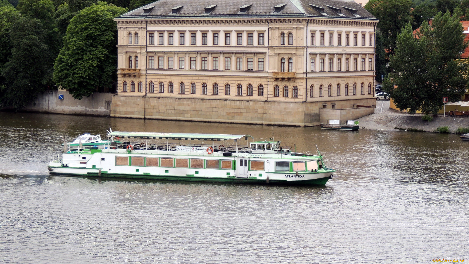 города, прага, , Чехия, здание, влтава, теплоход, прогулочный, река