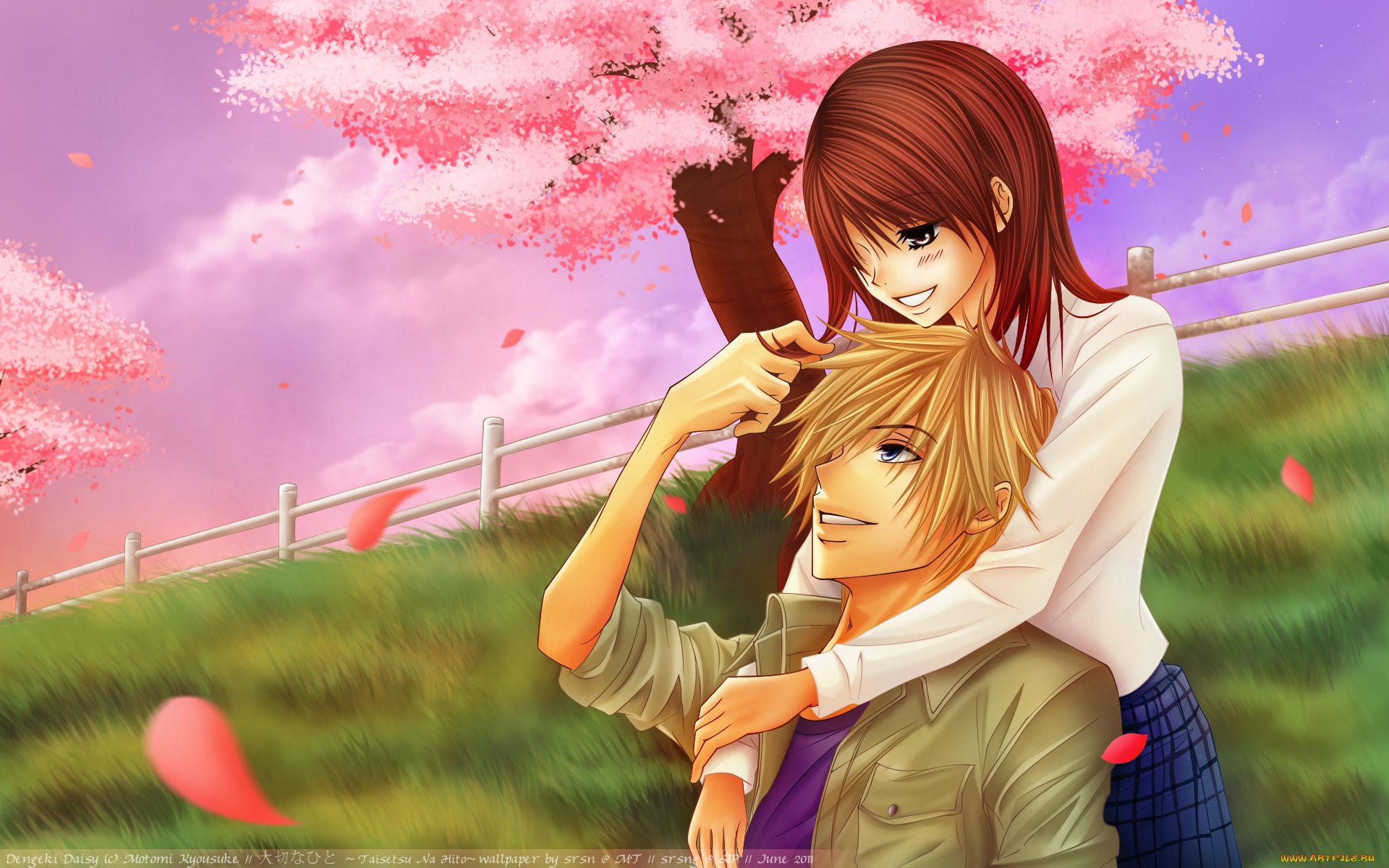 аниме, dengeki, daisy, объятия, пара, манга, мобильная, маргаритка