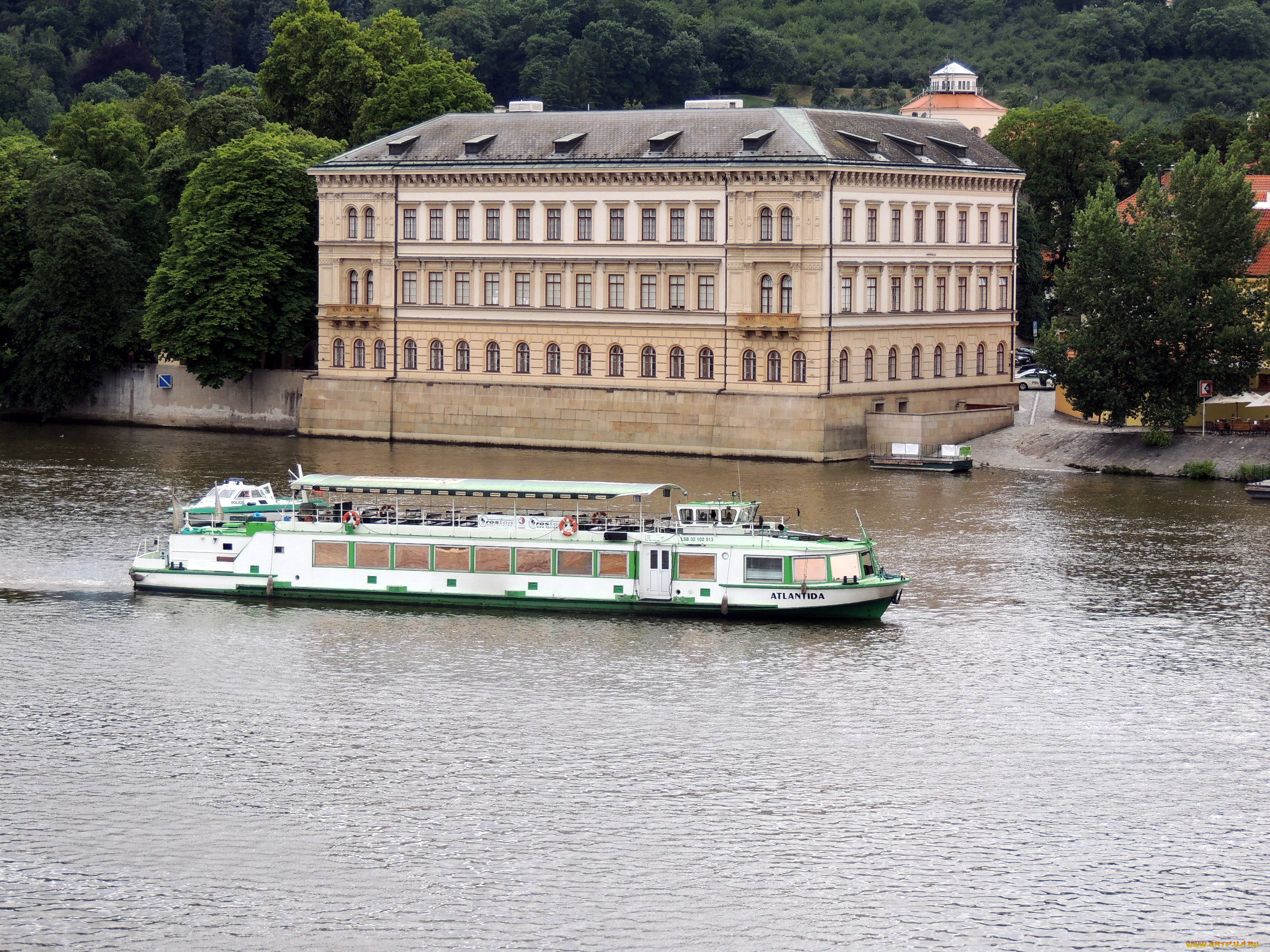 города, прага, , Чехия, здание, влтава, теплоход, прогулочный, река