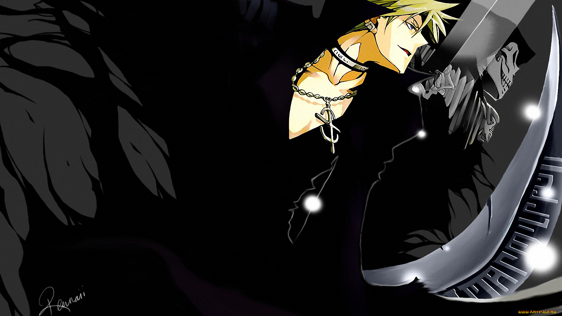 аниме, 07, ghost, парень, zehel, скелет, коса