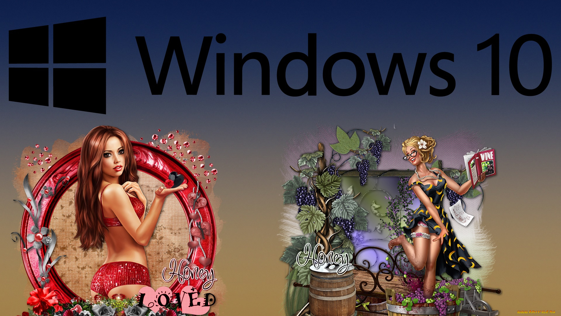 компьютеры, windows, , 10, девушки, фон, логотип, взгляд