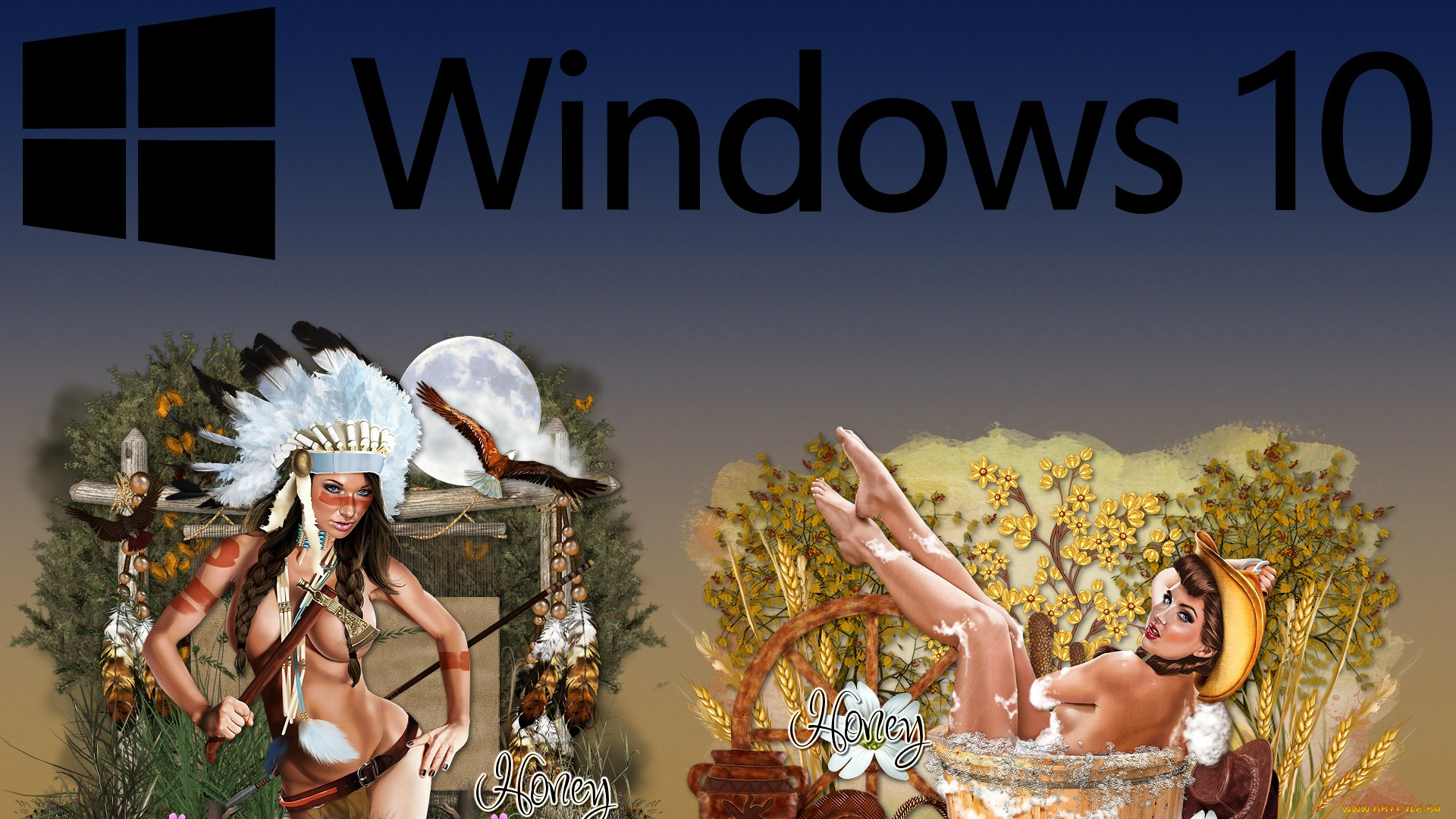 компьютеры, windows, , 10, фон, логотип, взгляд, девушки