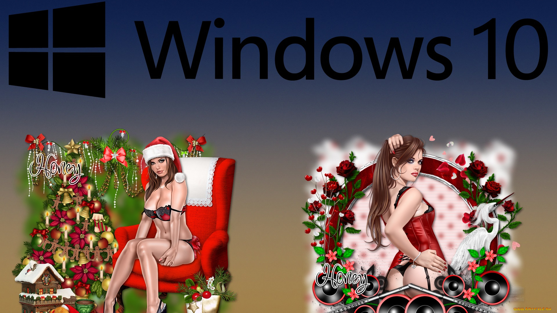 компьютеры, windows, , 10, логотип, фон, взгляд, девушки