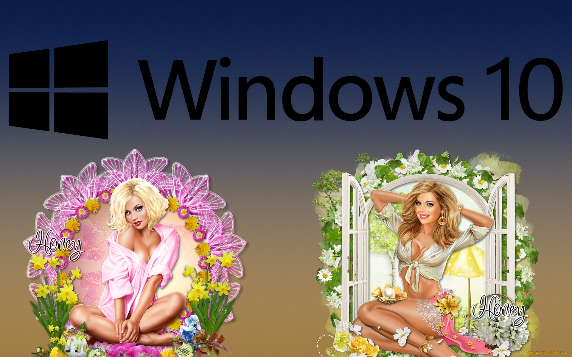 компьютеры, windows, , 10, фон, логотип, взгляд, девушки