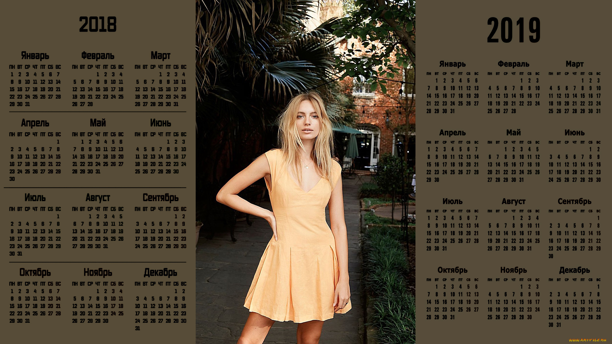 календари, девушки, дерево, взгляд