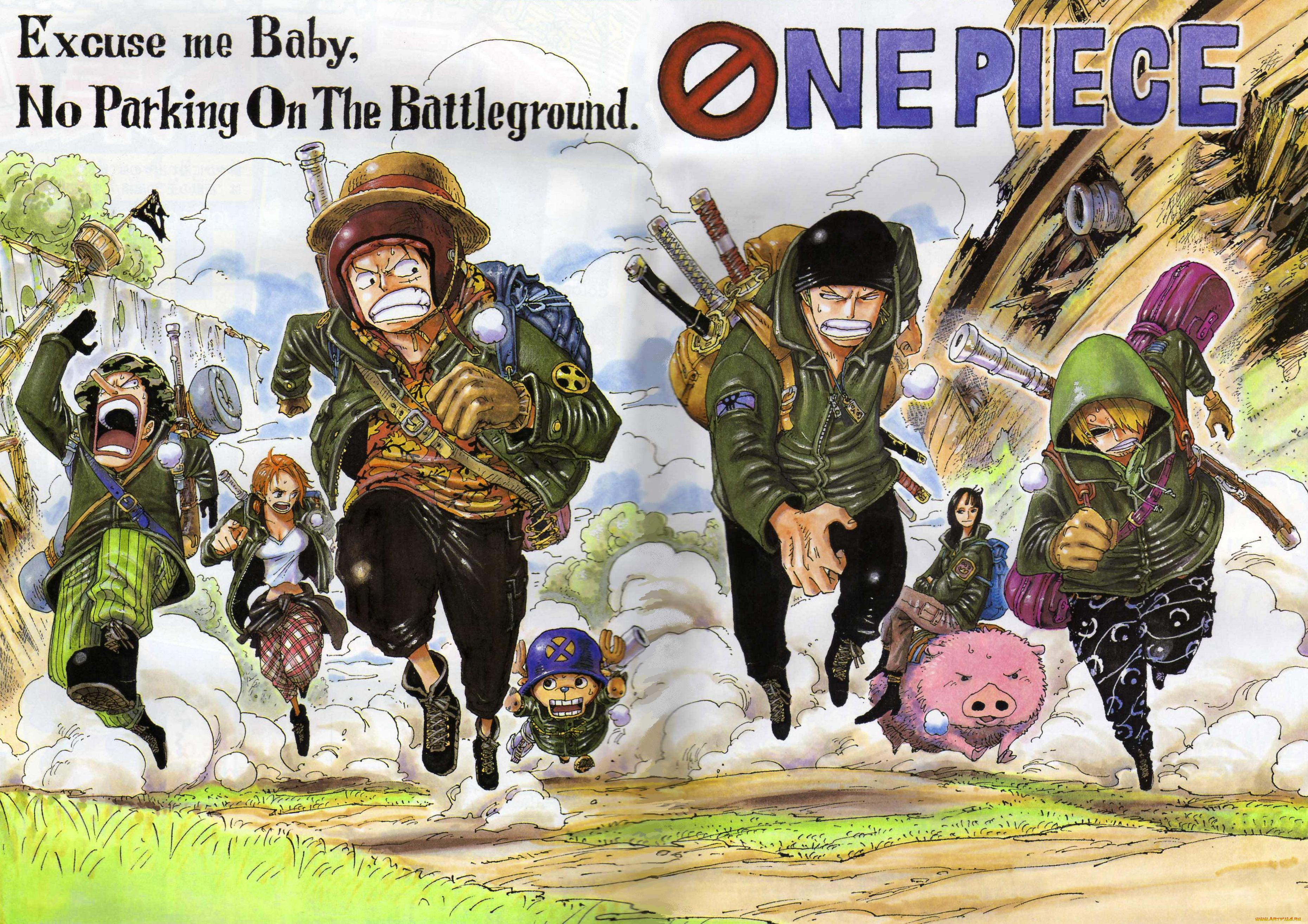 аниме, one, piece, персонажи, оружие, рюкзаки, пыль, бег, свинья