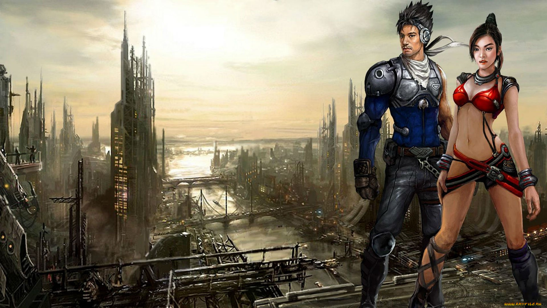 видео, игры, 2029, online, город, парень, девушка, будущее, река