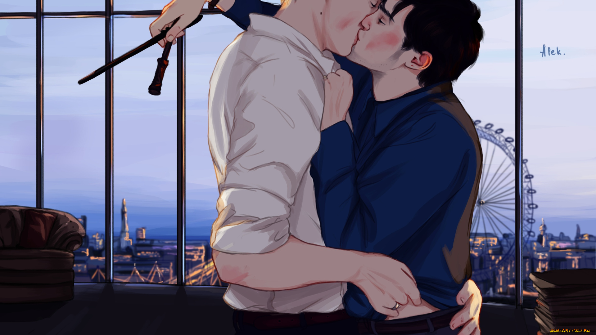 рисованное, кино, , мультфильмы, драко, малфой, гарри, поттер, поцелуй, окно