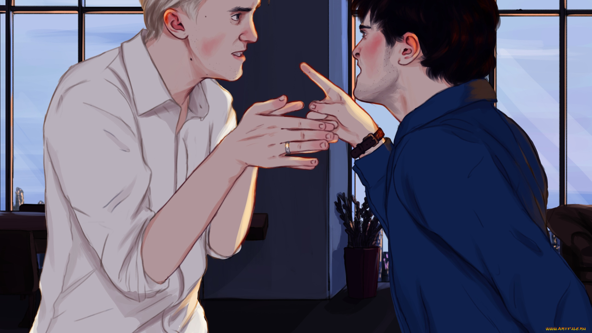 рисованное, кино, , мультфильмы, драко, малфой, гарри, поттер, ссора, спор