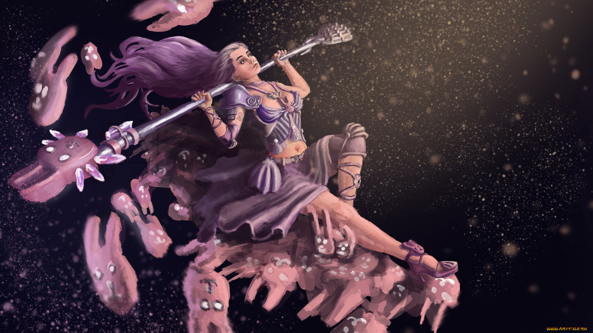 фэнтези, маги, , волшебники, девушка, посох, зайцы