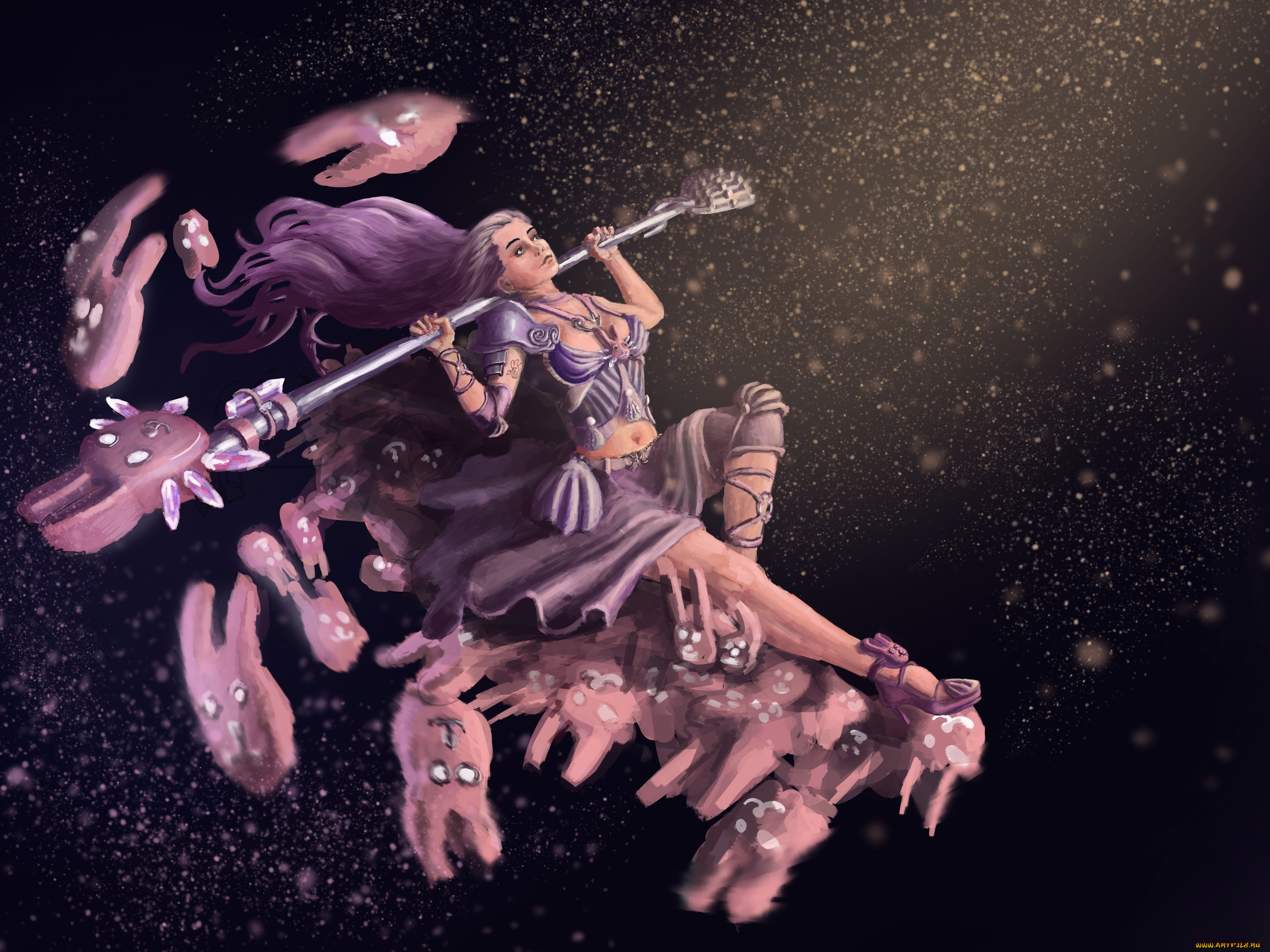 фэнтези, маги, , волшебники, девушка, посох, зайцы