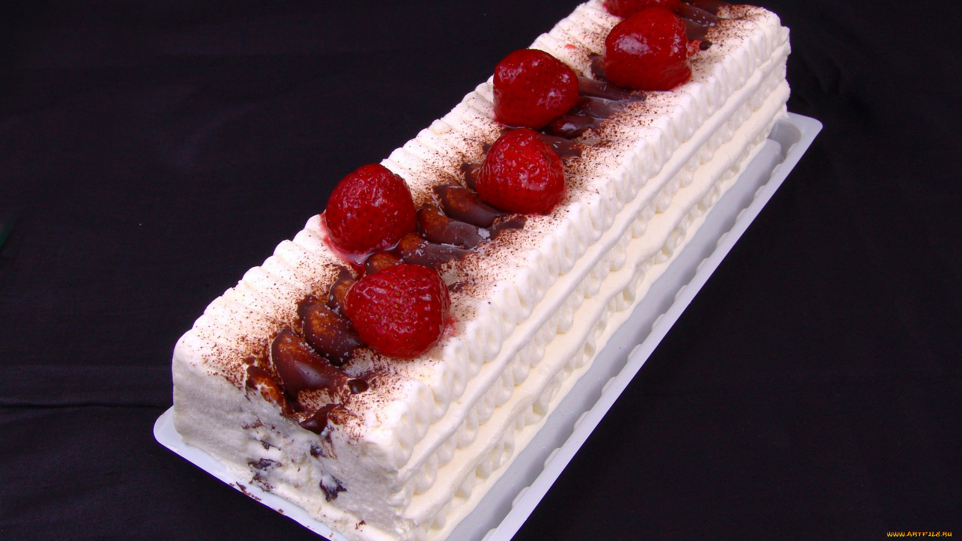 еда, торты, бисквитный, торт, клубника