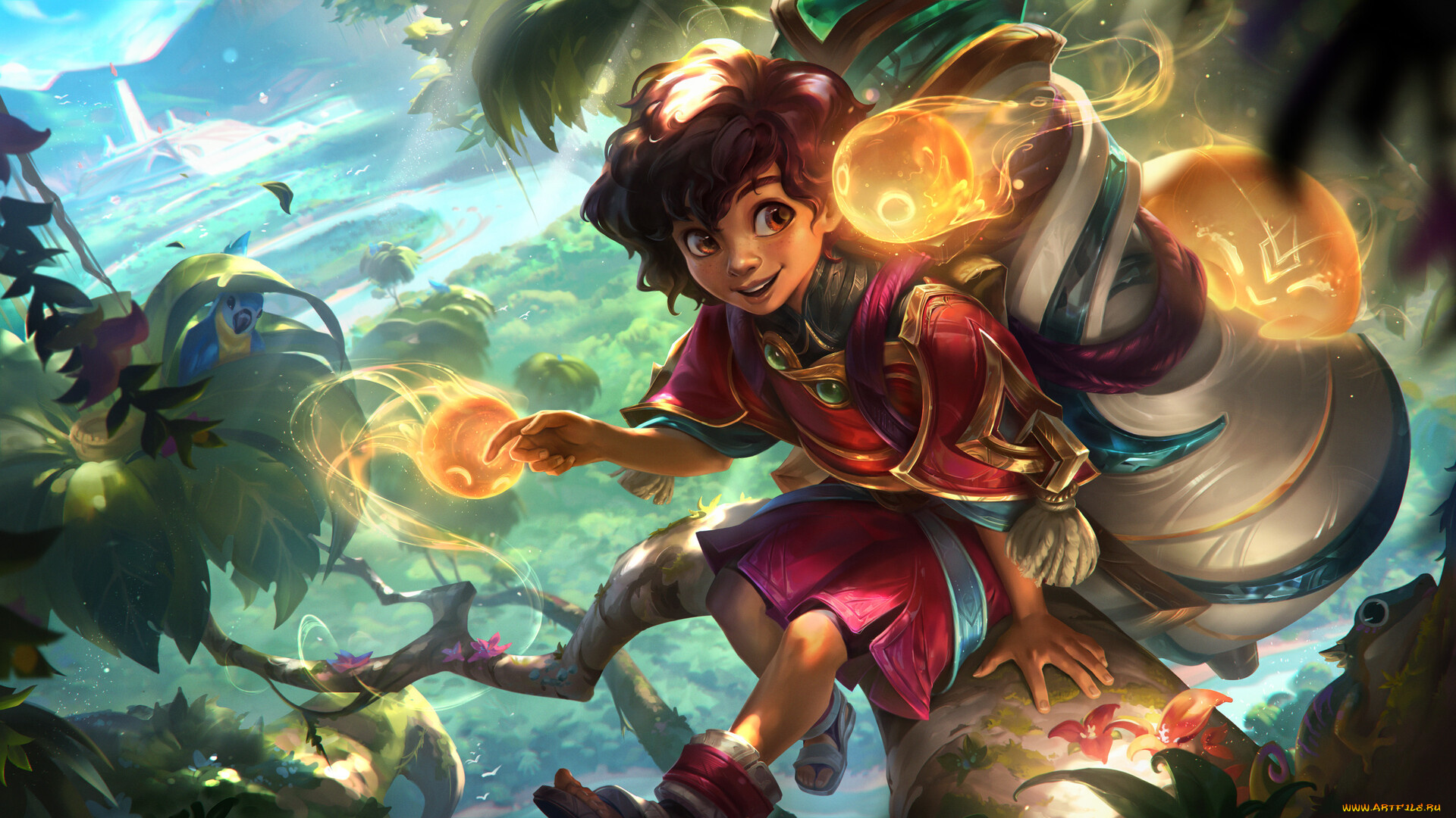 league, of, legends, видео, игры, мальчик, сидит, на, ветке, магические, пузырьки