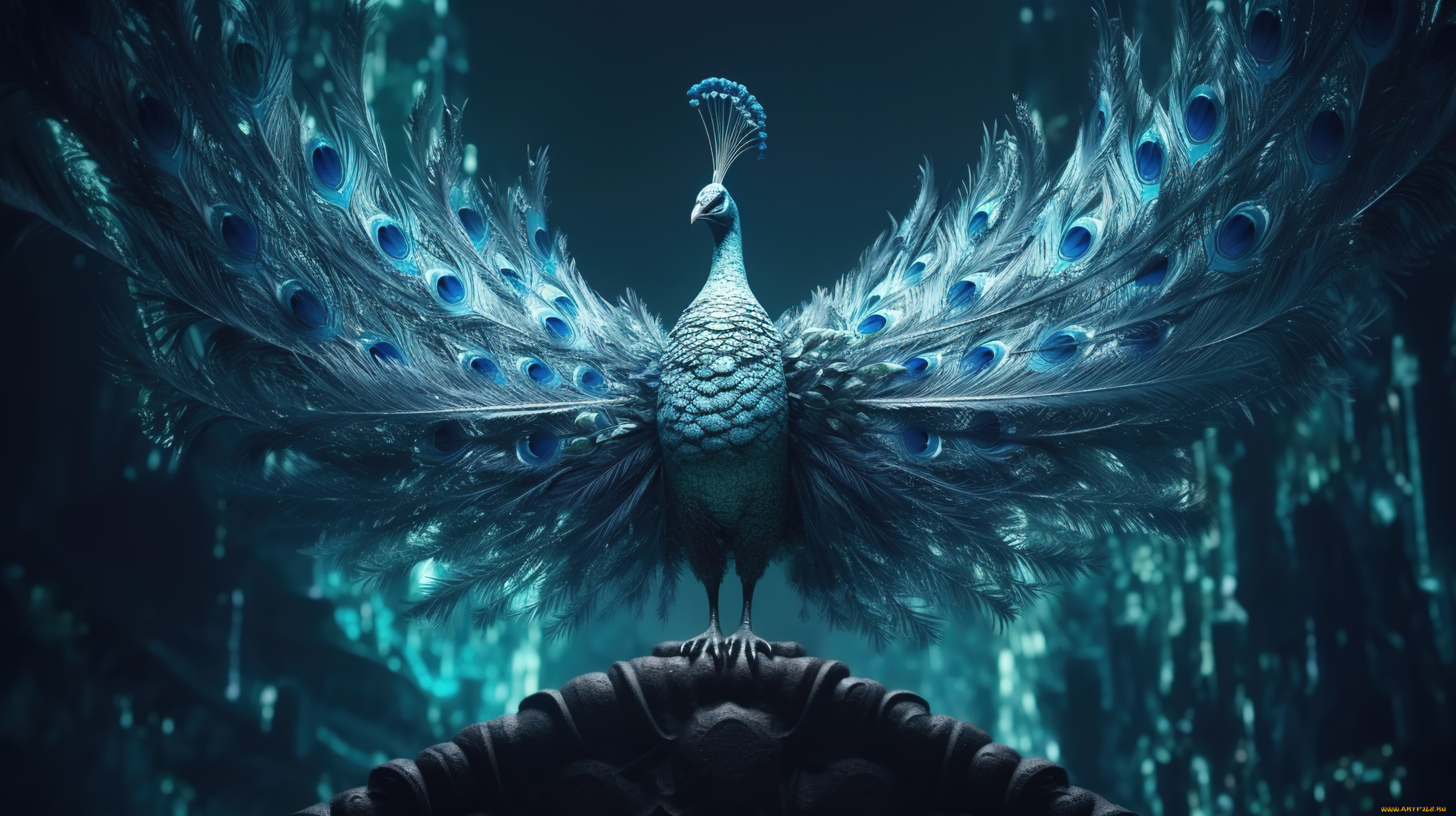 рисованное, животные, павлин