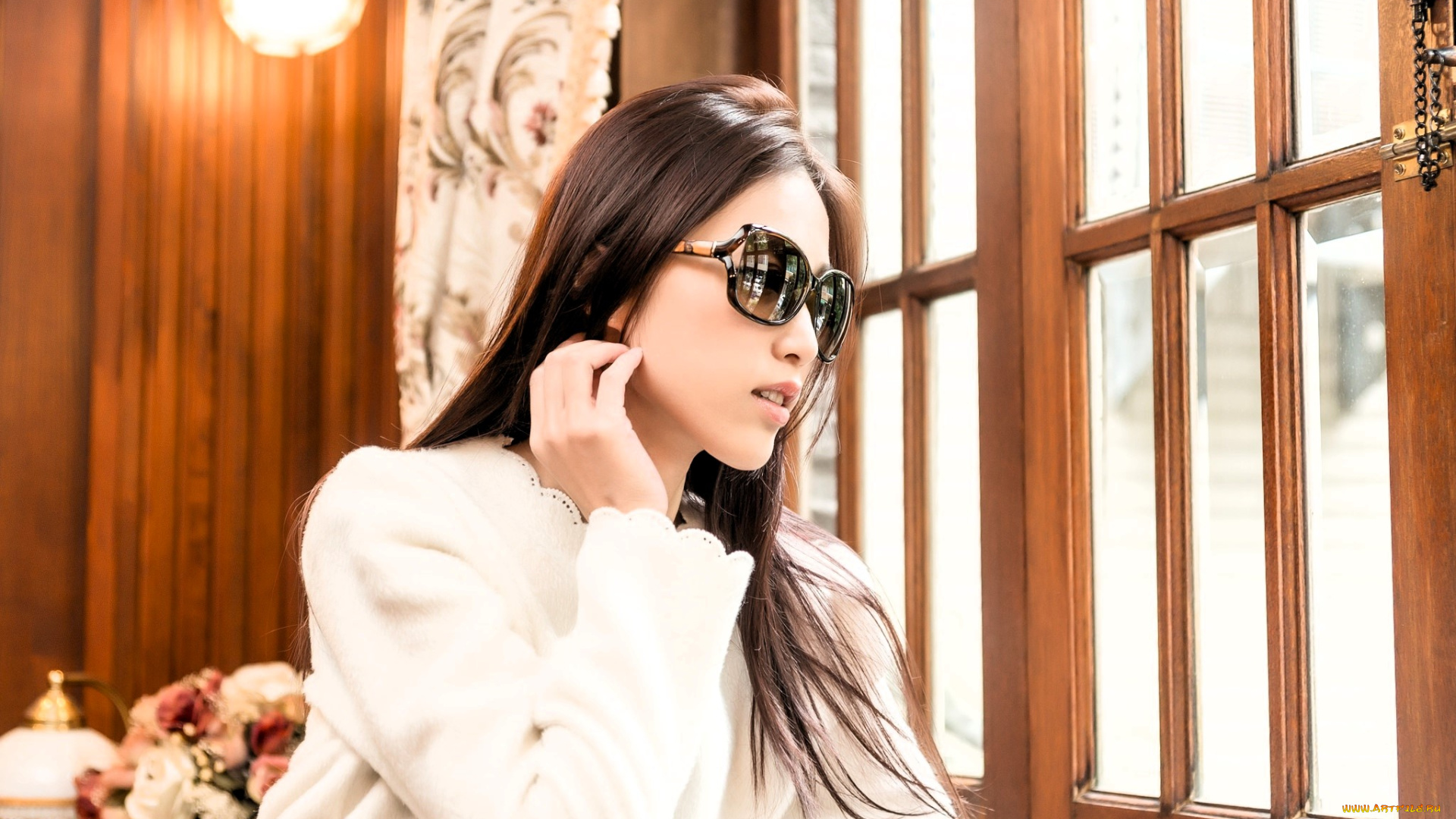 девушки, -, азиатки, шатенка, очки, окно