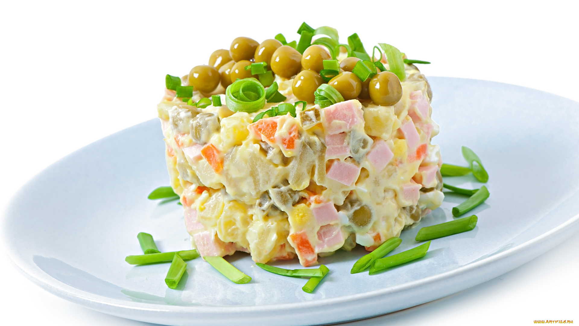 еда, салаты, , закуски, мясной, салат, зеленый, горошек