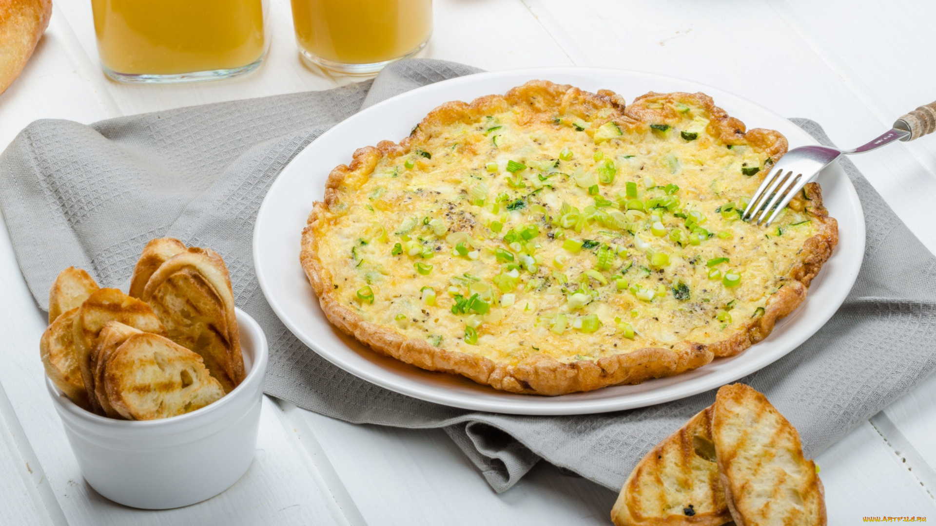 еда, яичные, блюда, тосты, омлет, зеленый, лук