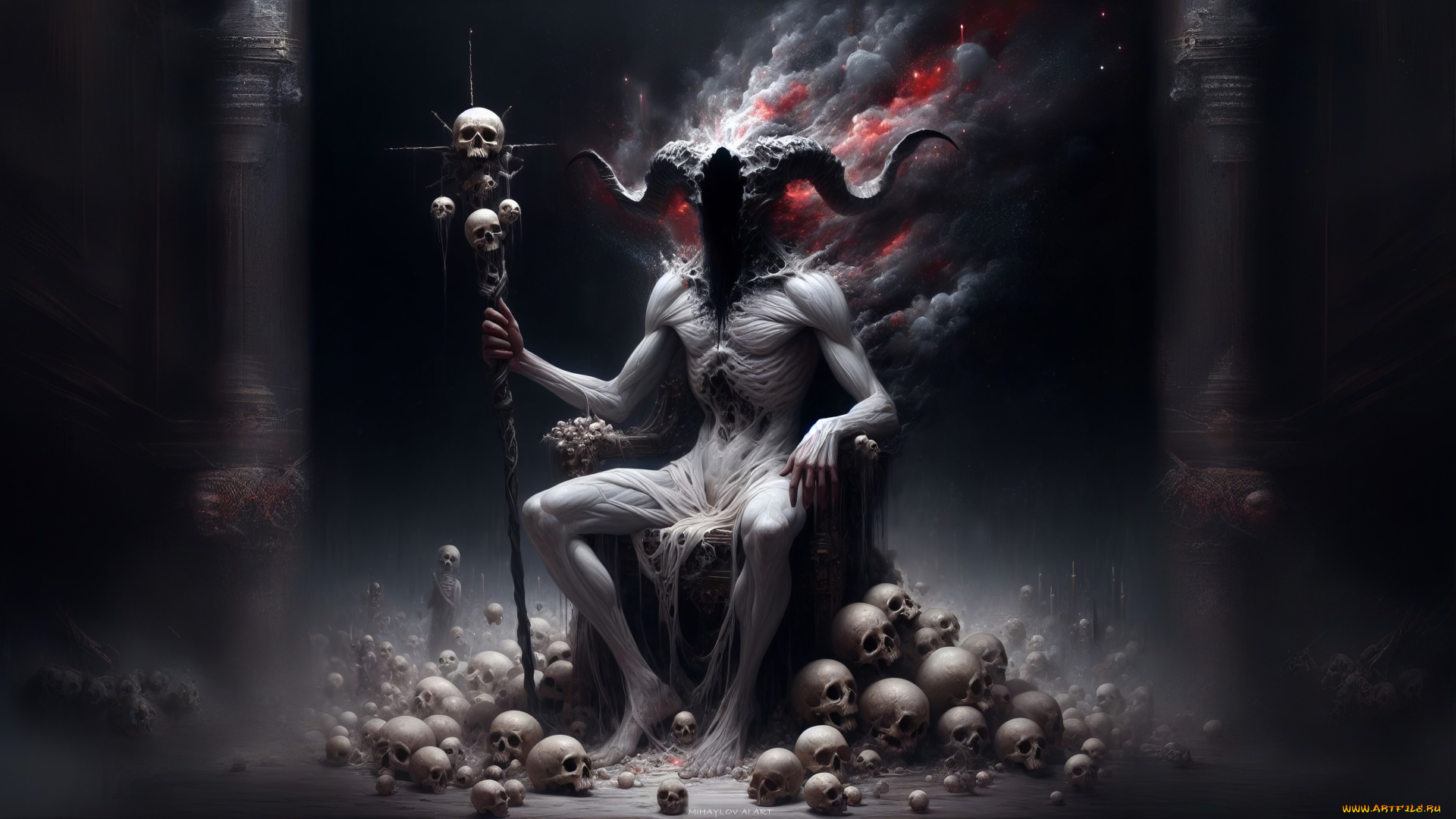 фэнтези, демоны, трон, демон, черепа