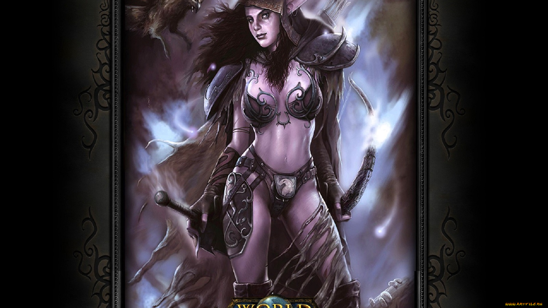 видео, игры, world, of, warcraft, девушка, эльфийка, плащ, оружие, зверь