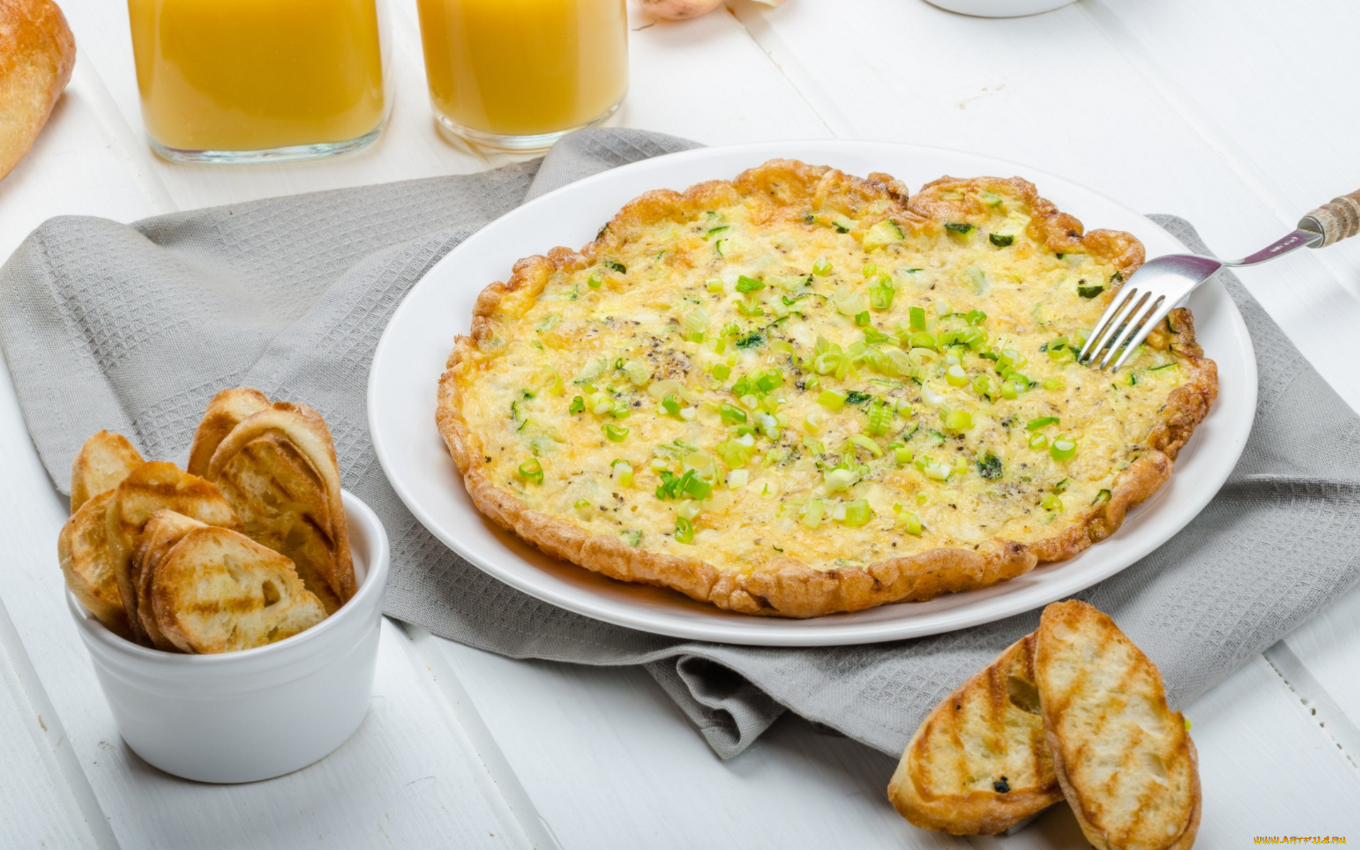 еда, яичные, блюда, тосты, омлет, зеленый, лук