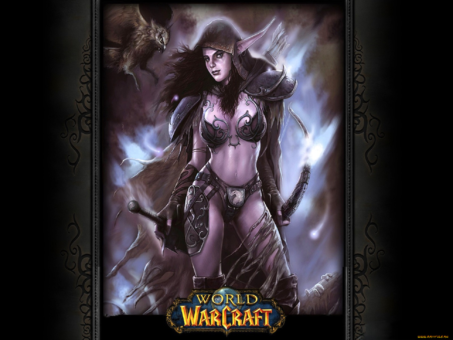 видео, игры, world, of, warcraft, девушка, эльфийка, плащ, оружие, зверь