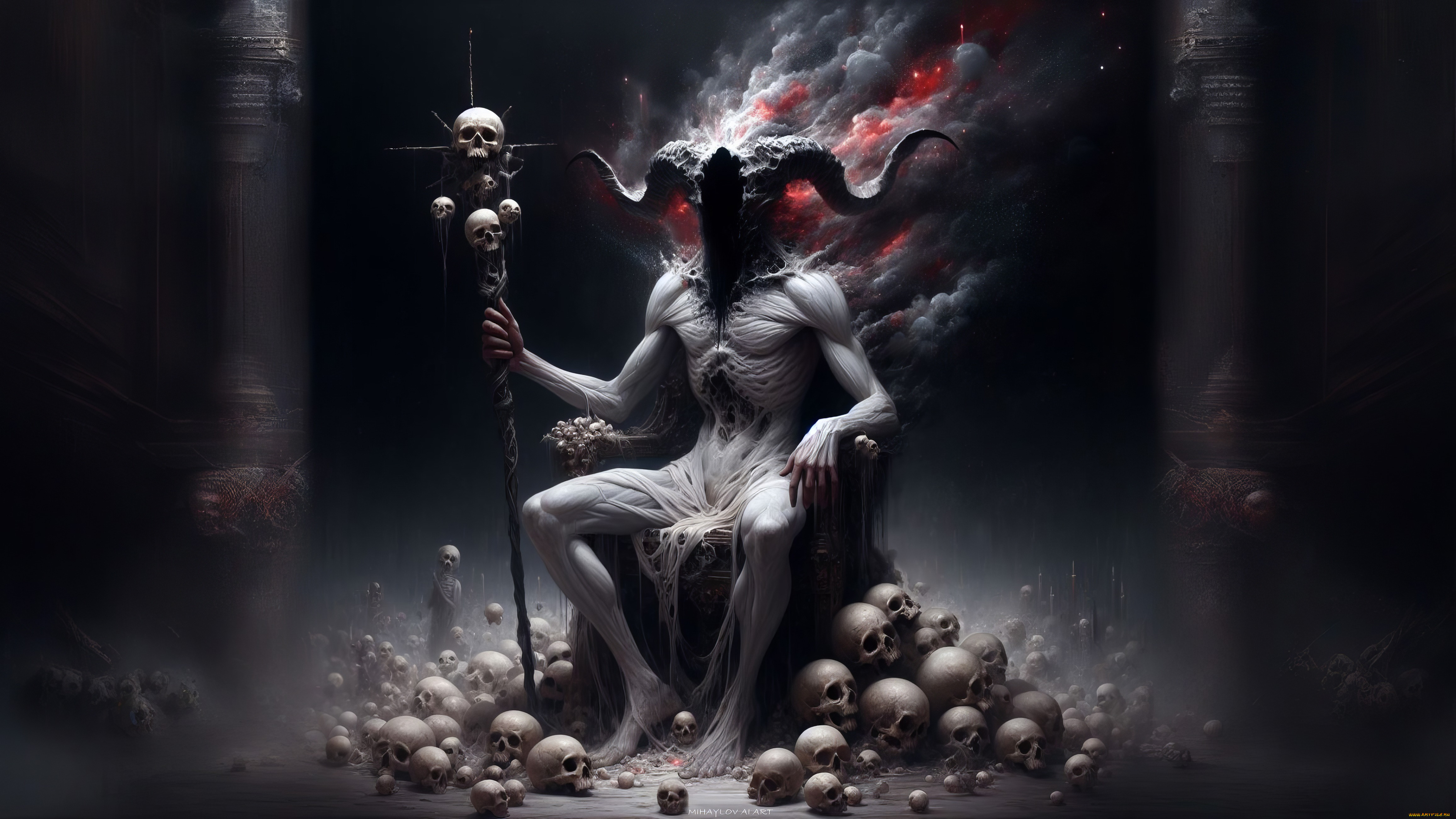 фэнтези, демоны, трон, демон, черепа