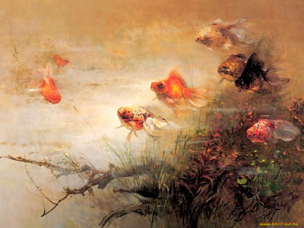 рисованные, животные, рыбы